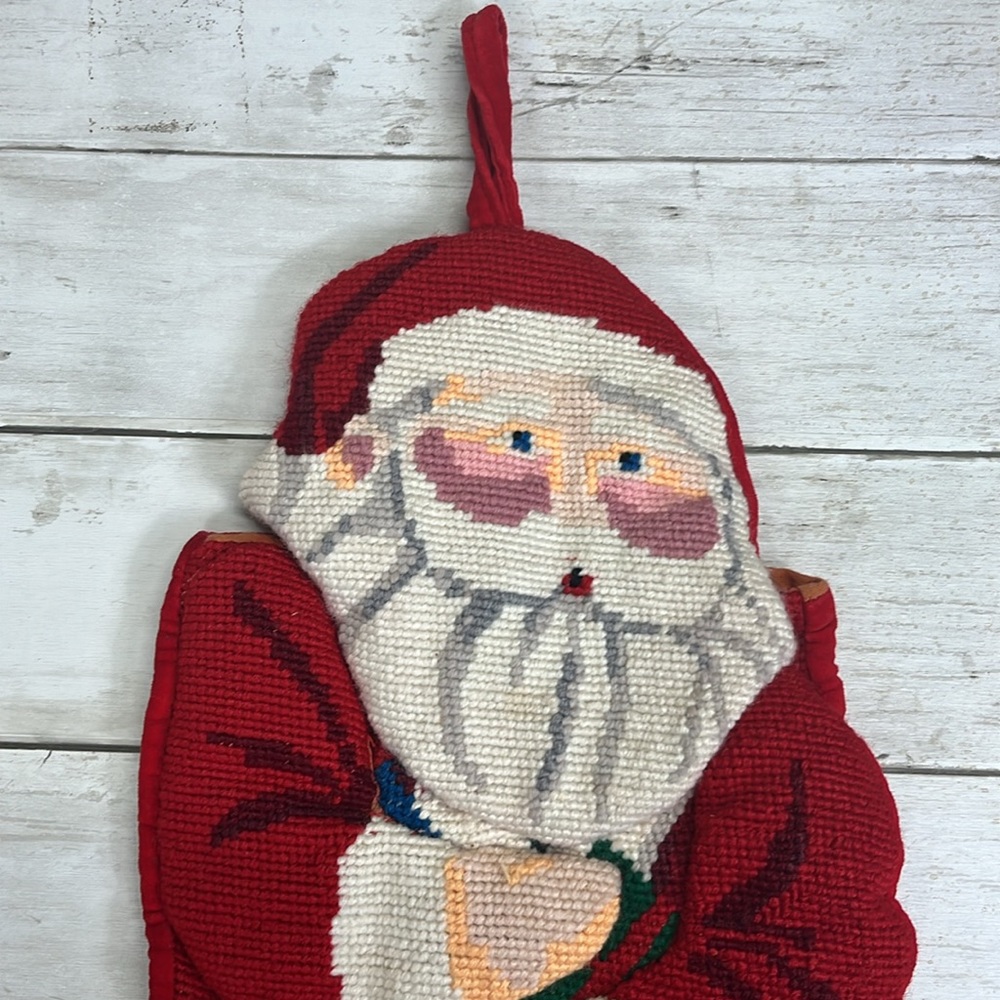 VintageSanta with toys needlepoint Christmas stocking - Picture 4 of 9
